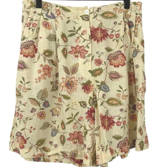 Cambridge Dry Goods Pants - Vintage Linen Floral Mom Shorts Cottagecore Countrycore Yellow Size 12
